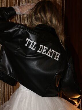 12th Tribe Black Faux Leather Moto Jacket XL Cropped Biker Zip Up